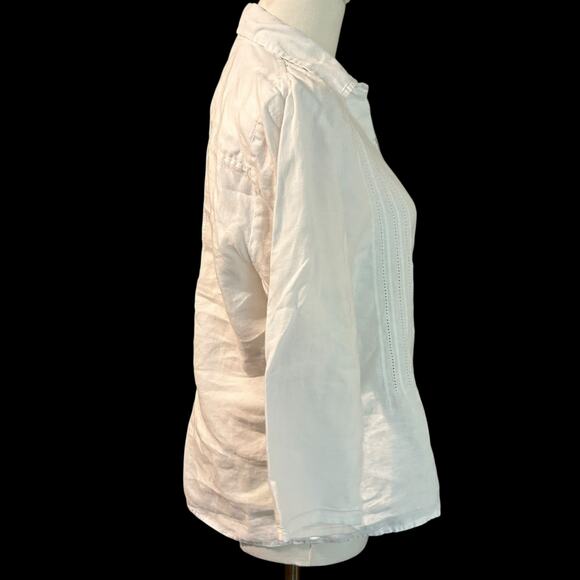 Saint Tropez West 100% Linen Size Med White Tunic Crochet V Neck Boho Chic Beach - Picture 5 of 10